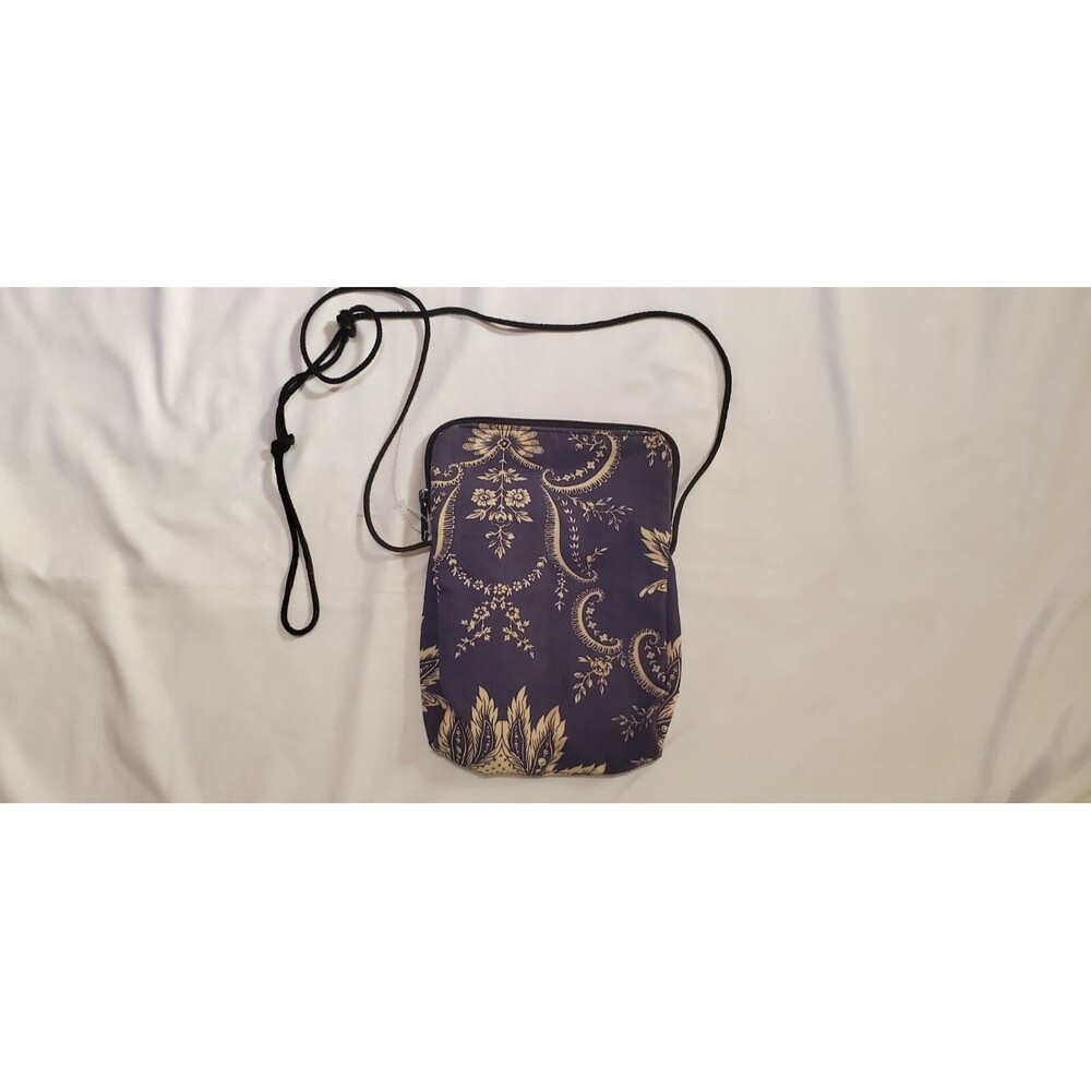 Sally Spicer Fabric Cloth Cross-Body Bag Blue Biege Floral Print Zip Close